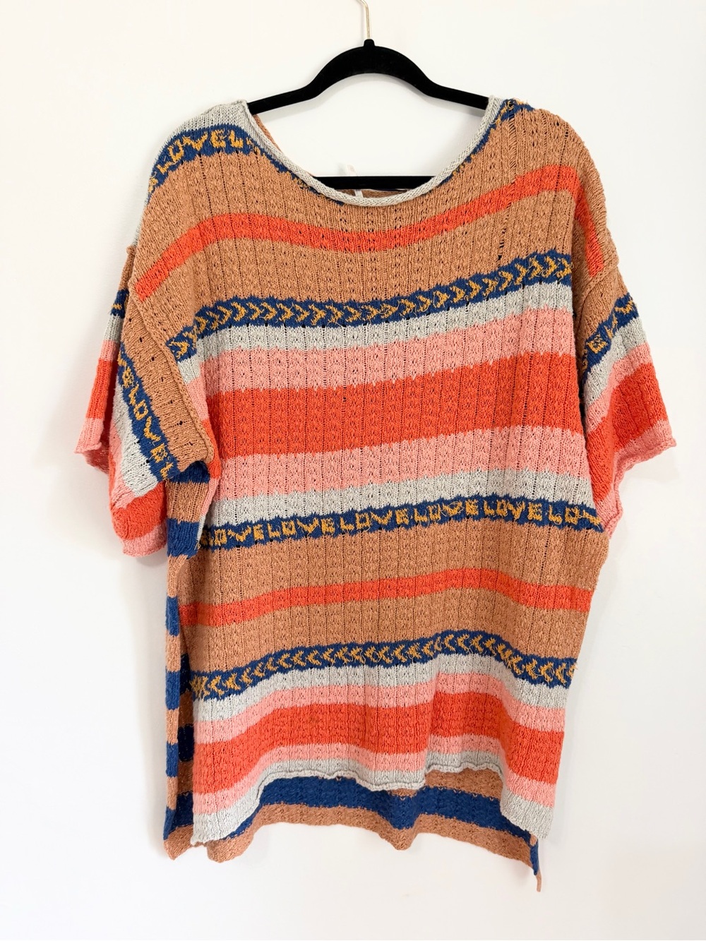 Free People Hidden Love  Stripe Short Sleeve Cotton Sweater Tunic XS